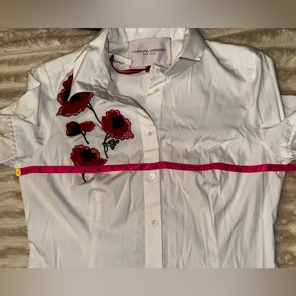 New Carolina Herrera Embroidered Midi Shirt Dress Size 8 - Picture 6 of 10